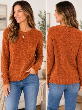 Easel Fall Los Angeles Orange Marled Knit Sweater Pocket Women’s Medium Cozy